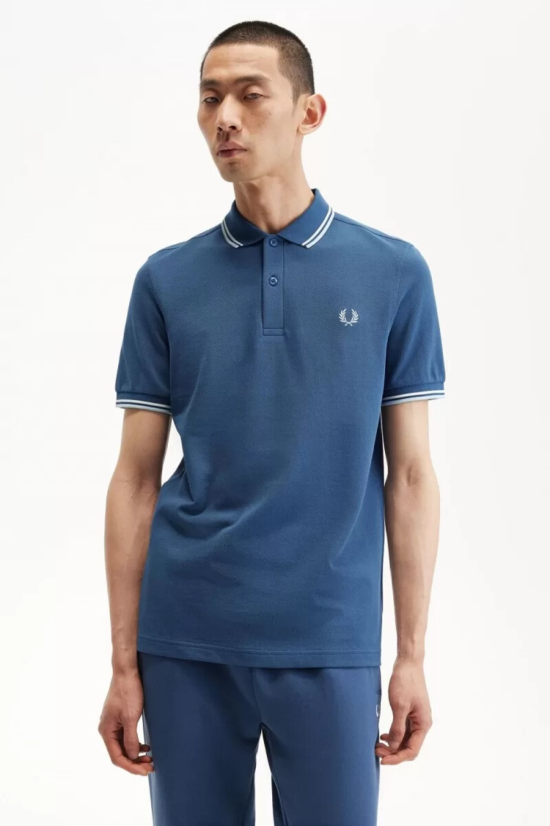 fred perry m3600 herrenhemd mitternachtsblau beige hellblau