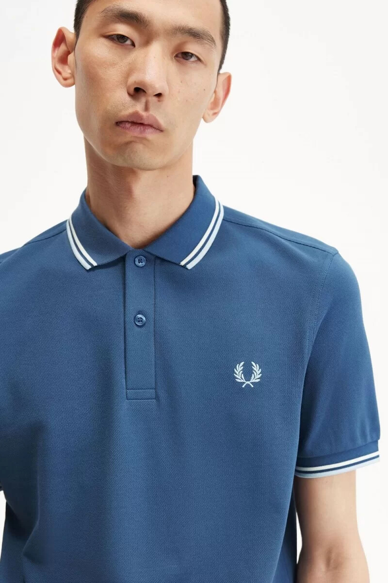 fred perry m3600 herrenhemd mitternachtsblau beige hellblau