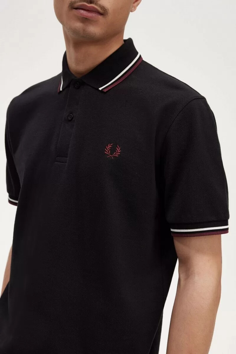 fred perry m12 herrenhemd schwarz beige oxblood