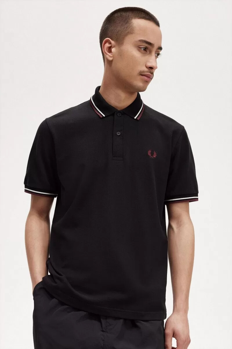 fred perry m12 herrenhemd schwarz beige oxblood