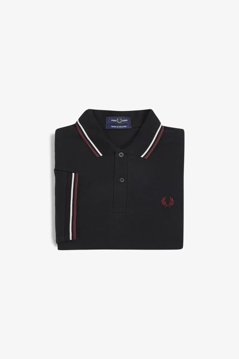 fred perry m12 herrenhemd schwarz beige oxblood