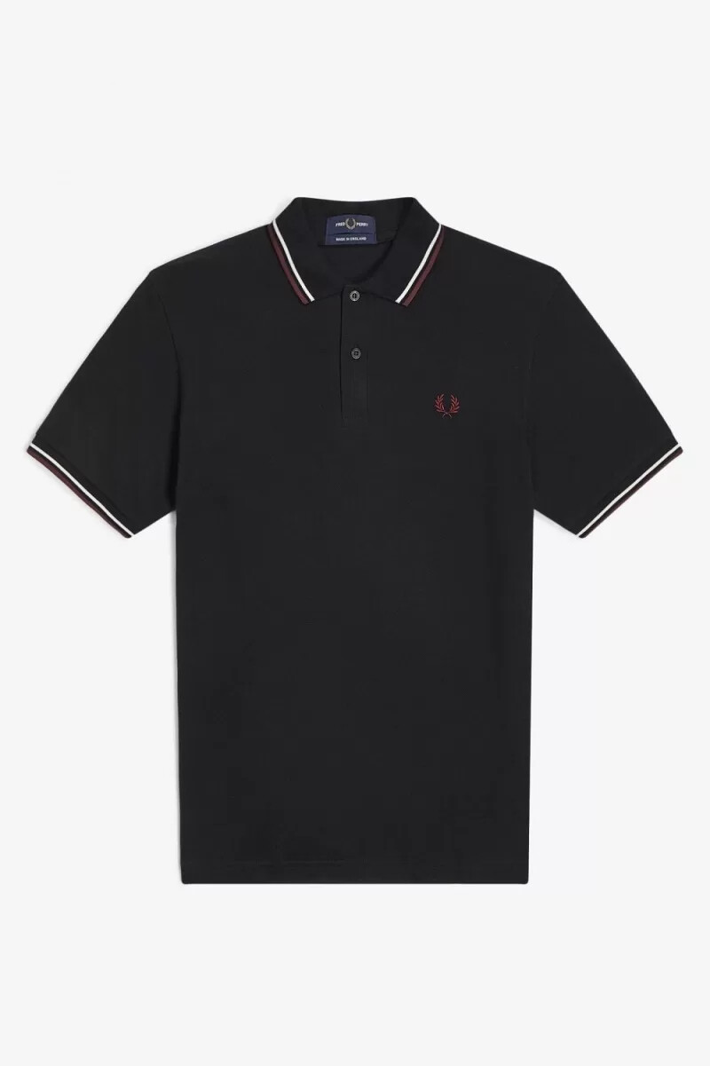 fred perry m12 herrenhemd schwarz beige oxblood