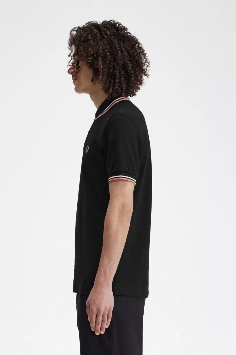 fred perry m3600 herrenhemd schwarz beige altrosa