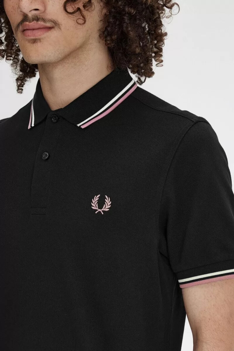 fred perry m3600 herrenhemd schwarz beige altrosa