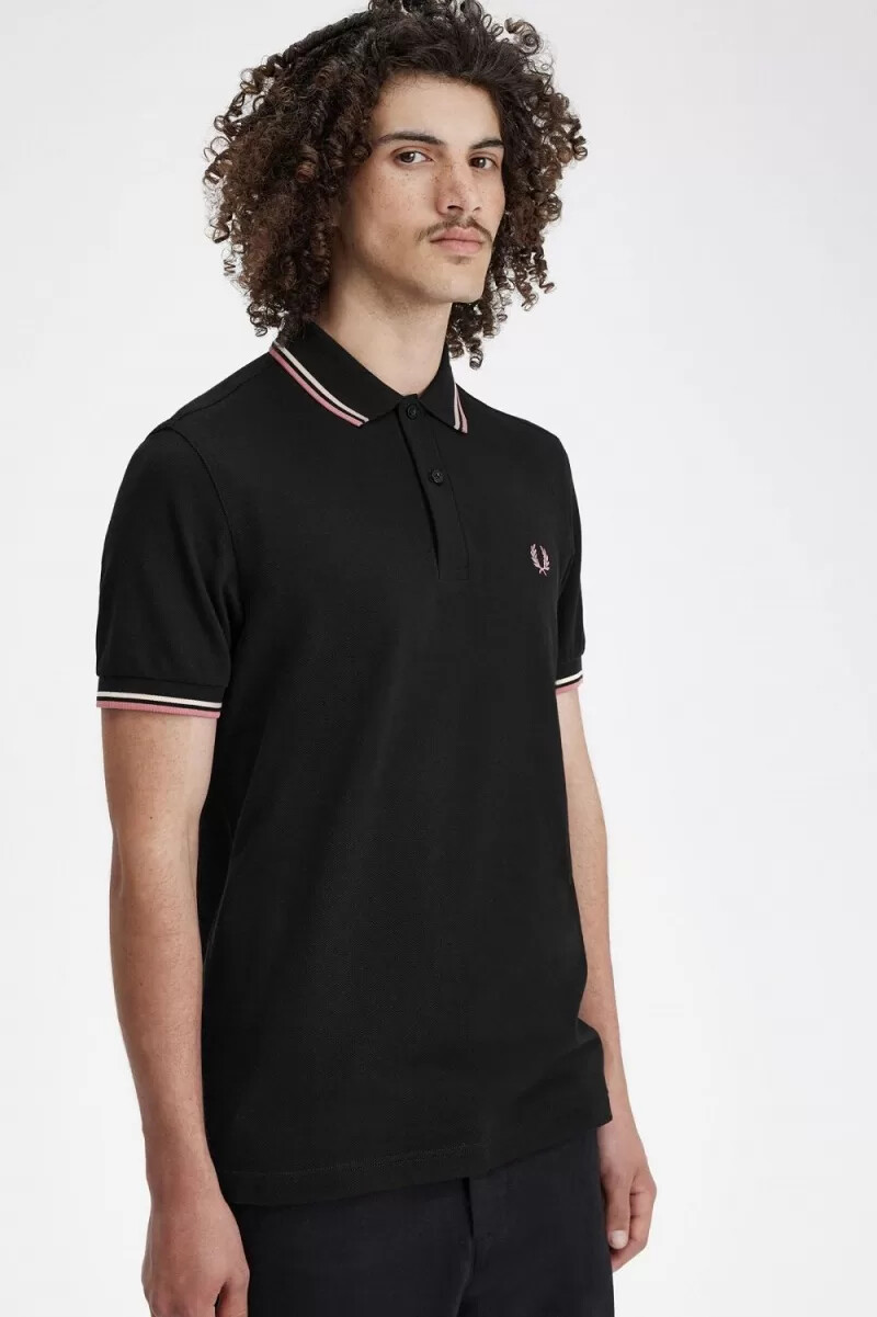 fred perry m3600 herrenhemd schwarz beige altrosa