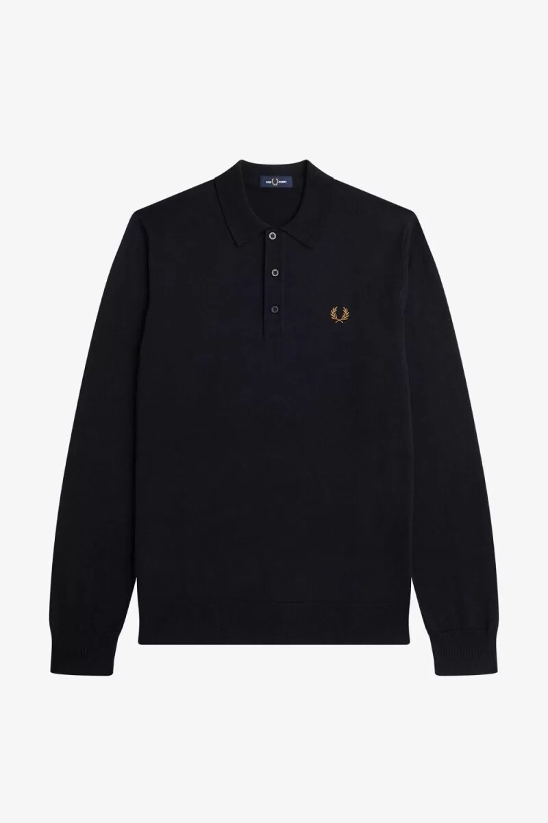 fred perry langarm-strickhemd für herren marineblau