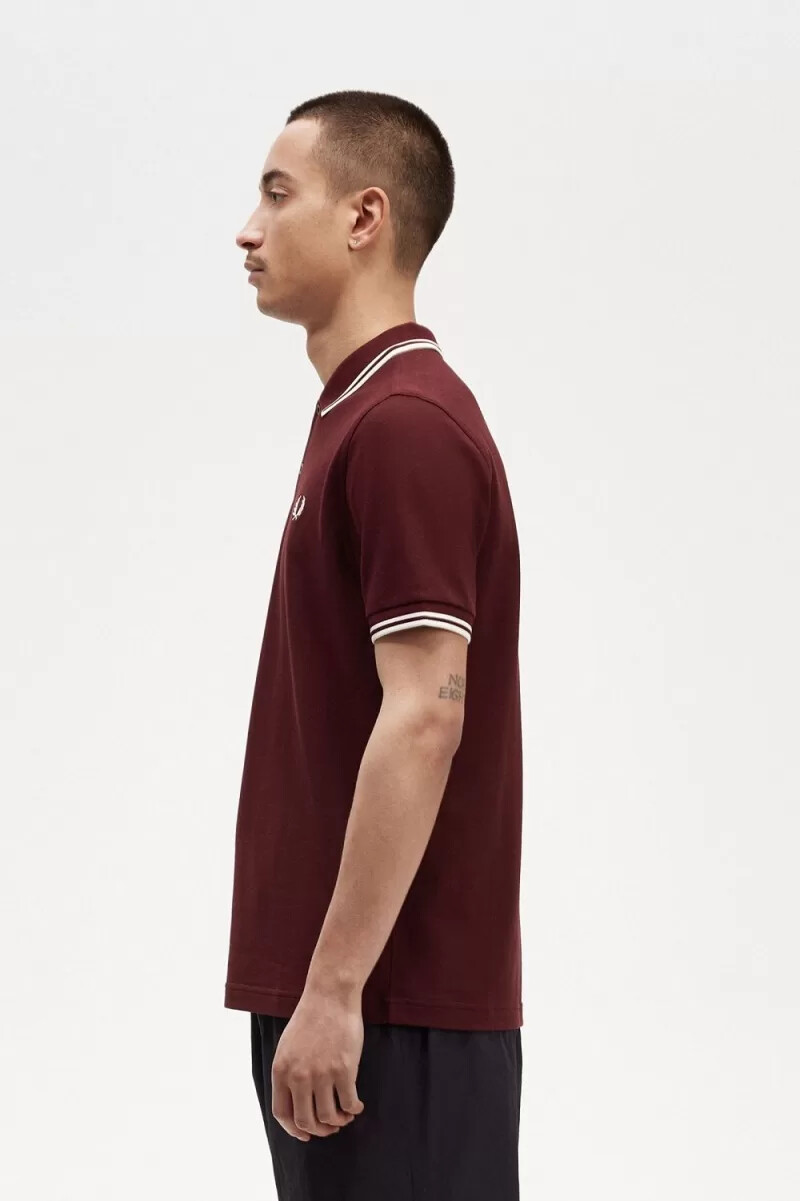 fred perry m3600 herrenhemd oxblood beige