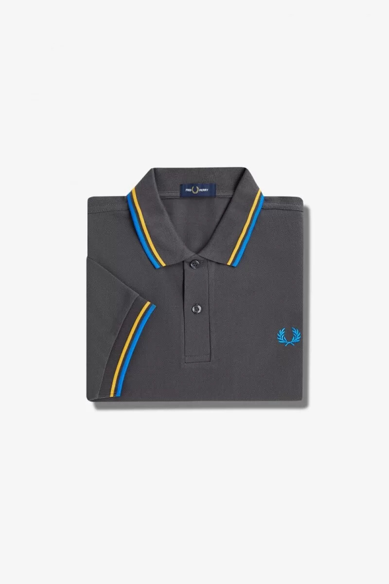 fred perry m3600 herrenhemd gunmetal golden hour kingfisher