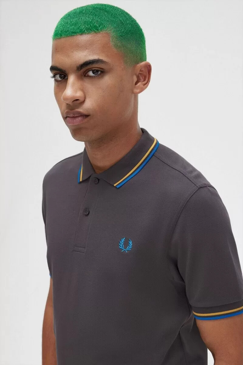 fred perry m3600 herrenhemd gunmetal golden hour kingfisher