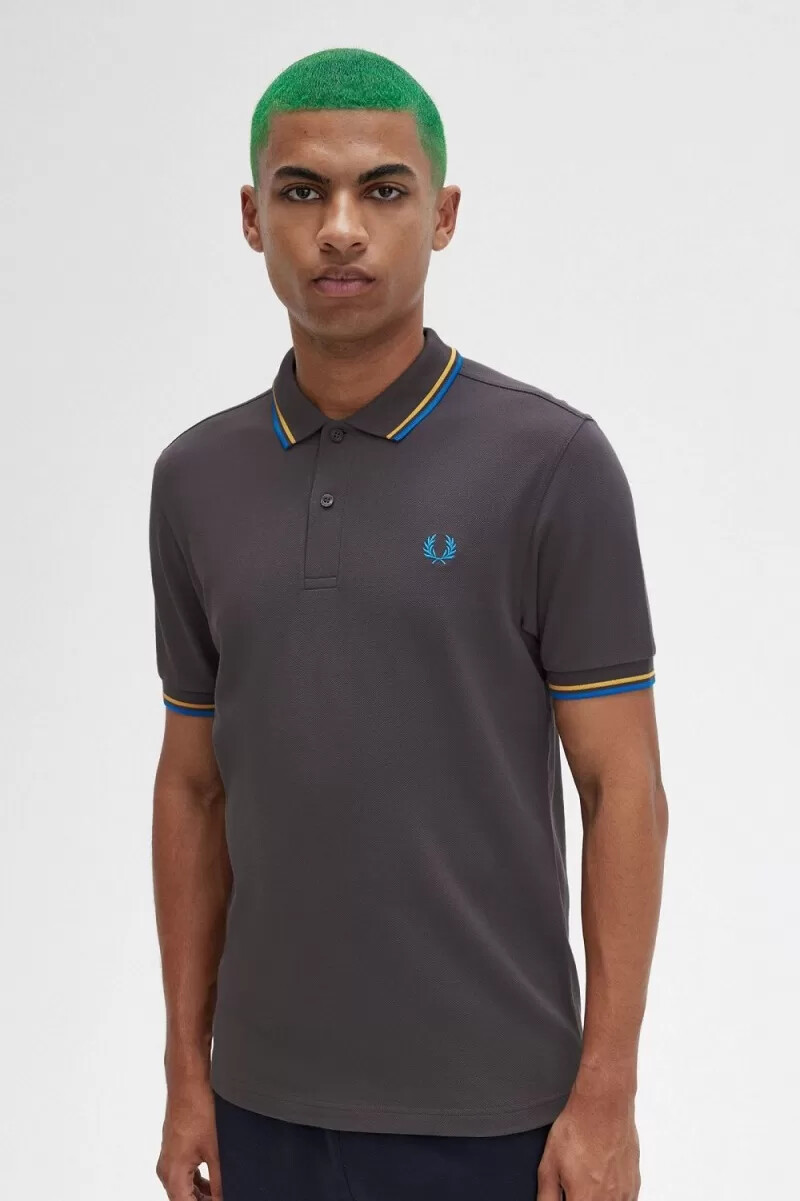 fred perry m3600 herrenhemd gunmetal golden hour kingfisher