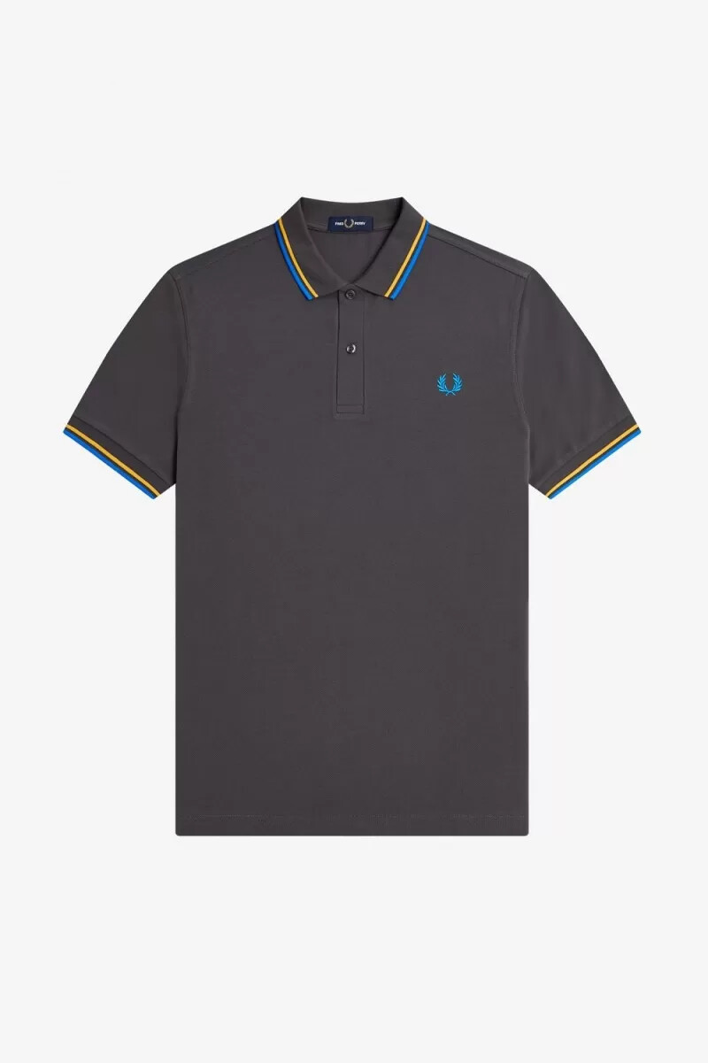 fred perry m3600 herrenhemd gunmetal golden hour kingfisher