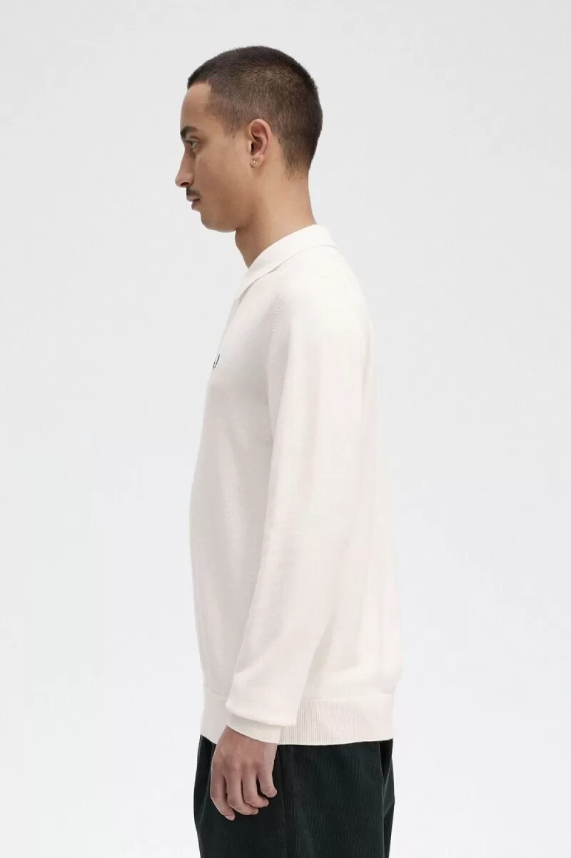 fred perry langarm-strickhemd für herren beige