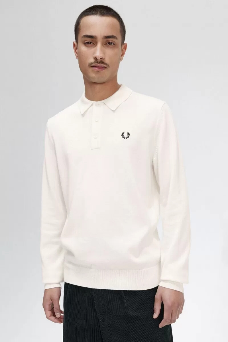 fred perry langarm-strickhemd für herren beige