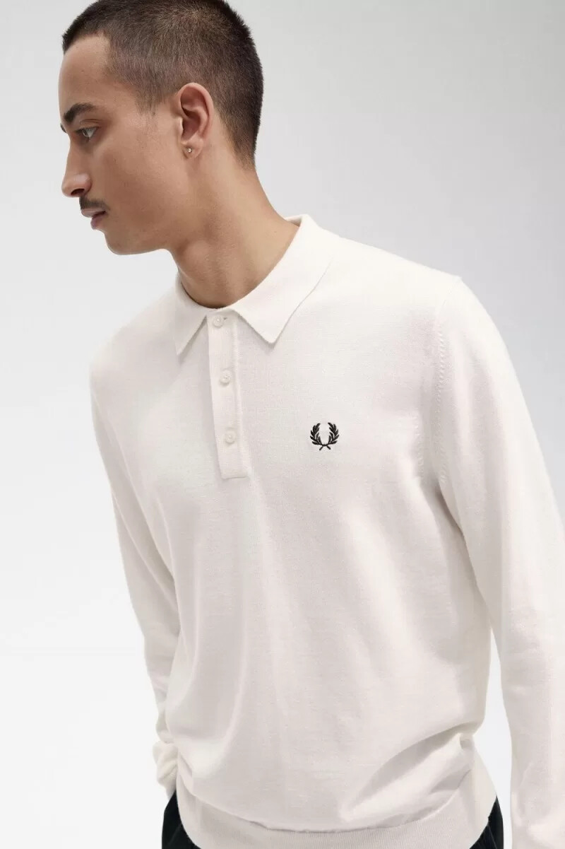 fred perry langarm-strickhemd für herren beige