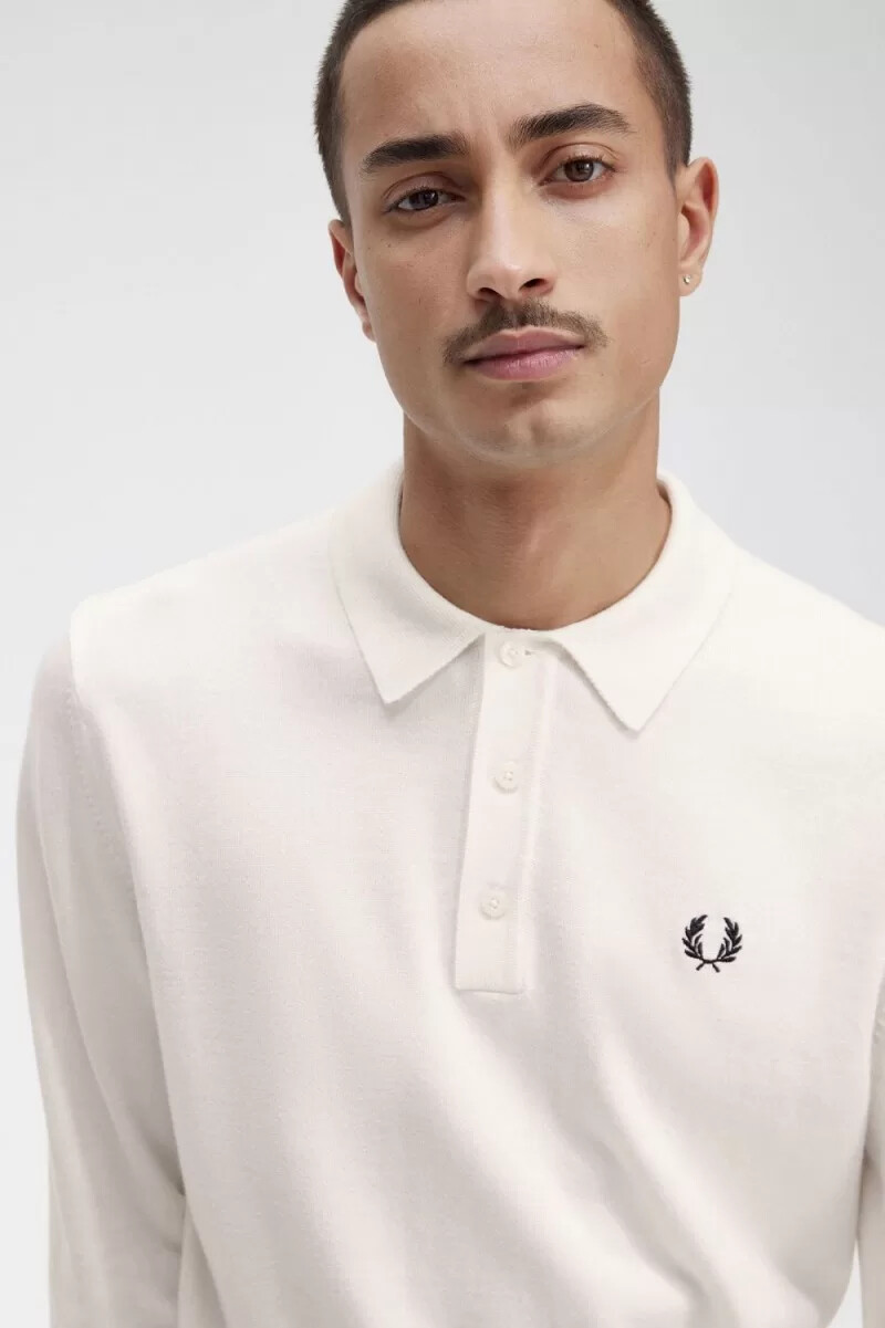 fred perry langarm-strickhemd für herren beige