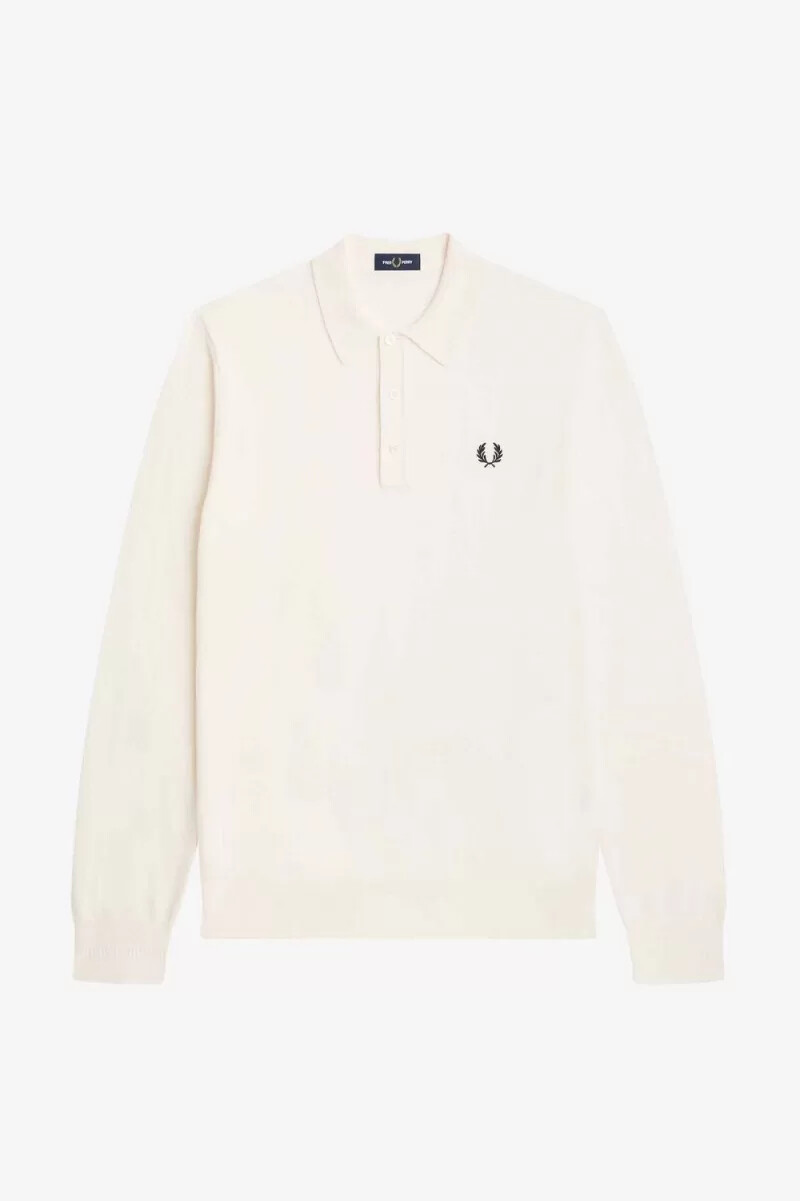 fred perry langarm-strickhemd für herren beige