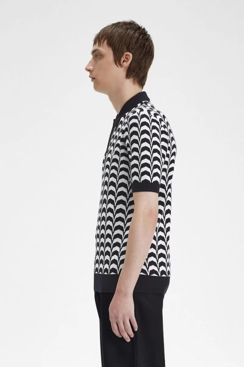 fred perry jacquard-strickhemd für herren schwarz