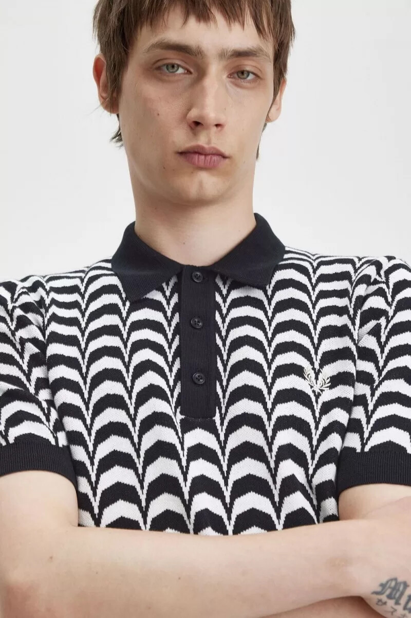 fred perry jacquard-strickhemd für herren schwarz