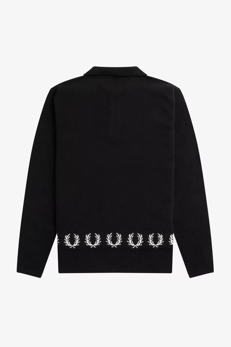 fred perry strickhemd für herren mit lorbeerkranz-verzierung schwarz