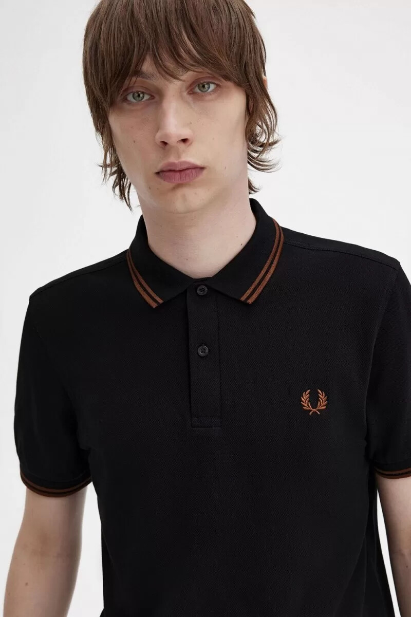 fred perry m3600 herrenhemd schwarz whisky braun