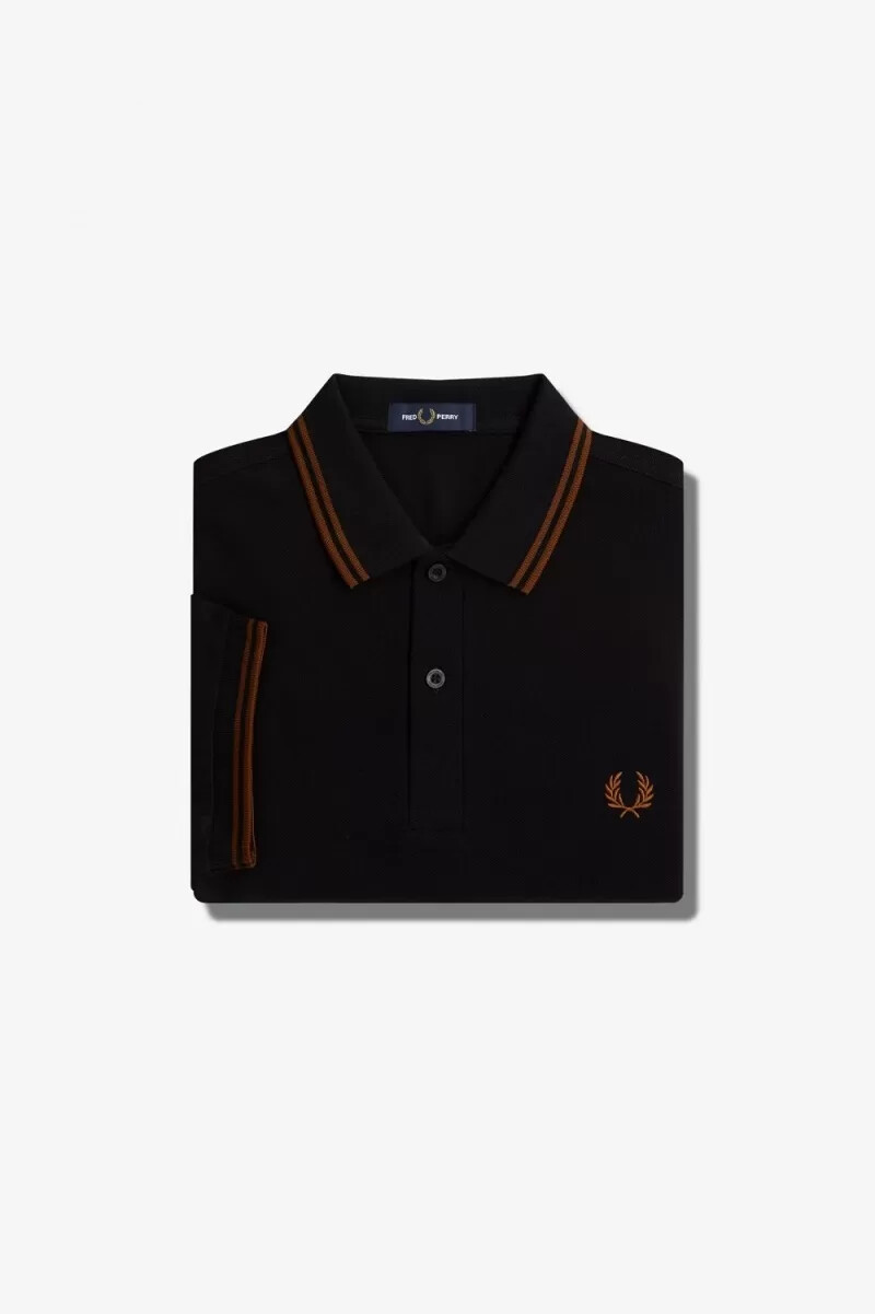 fred perry m3600 herrenhemd schwarz whisky braun