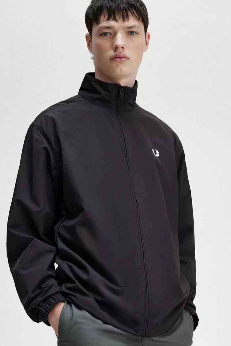 fred perry herren-trainingsjacke aus gewebtem stoff schwarz