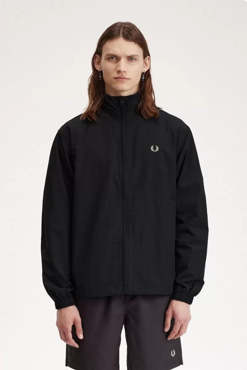 fred perry herren-trainingsjacke aus gewebtem stoff schwarz