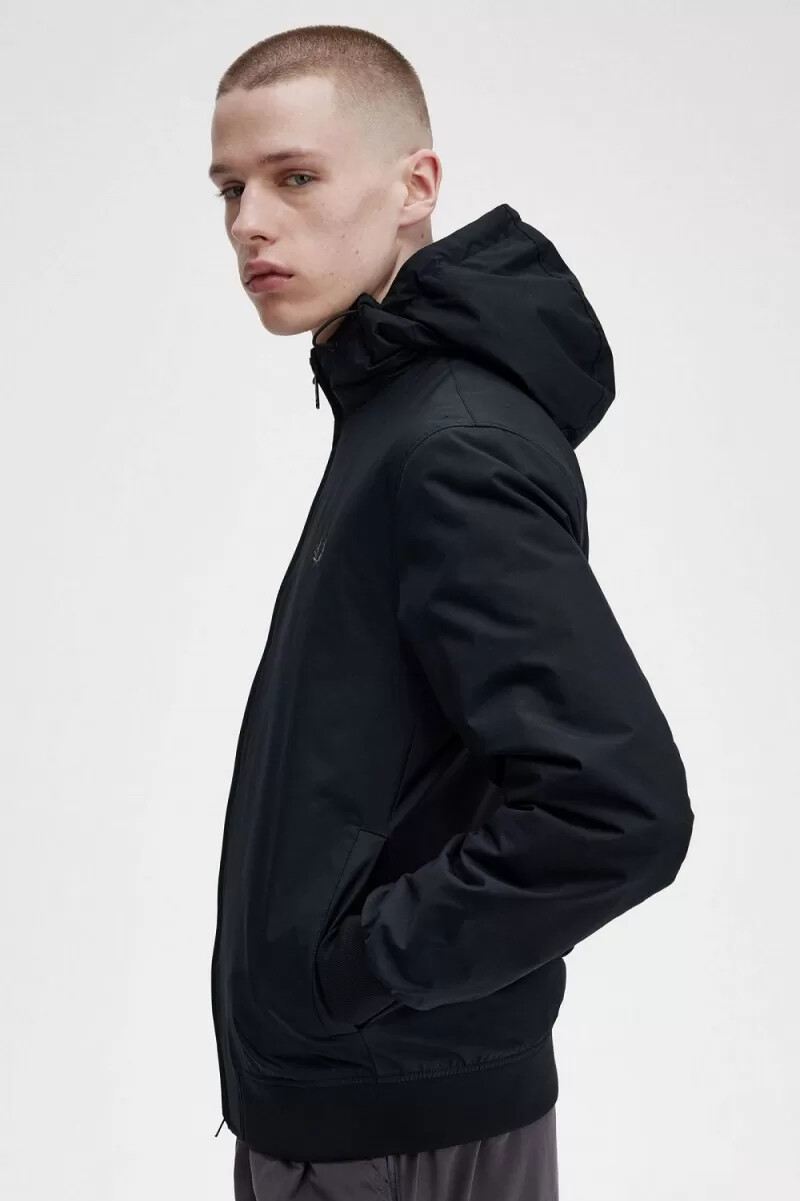 fred perry wattierte kapuzenjacke brentham für herren schwarzgunmetal