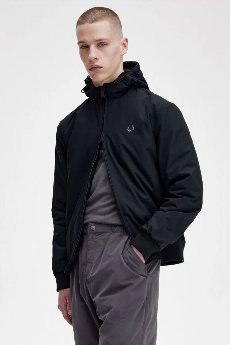 fred perry wattierte kapuzenjacke brentham für herren schwarzgunmetal