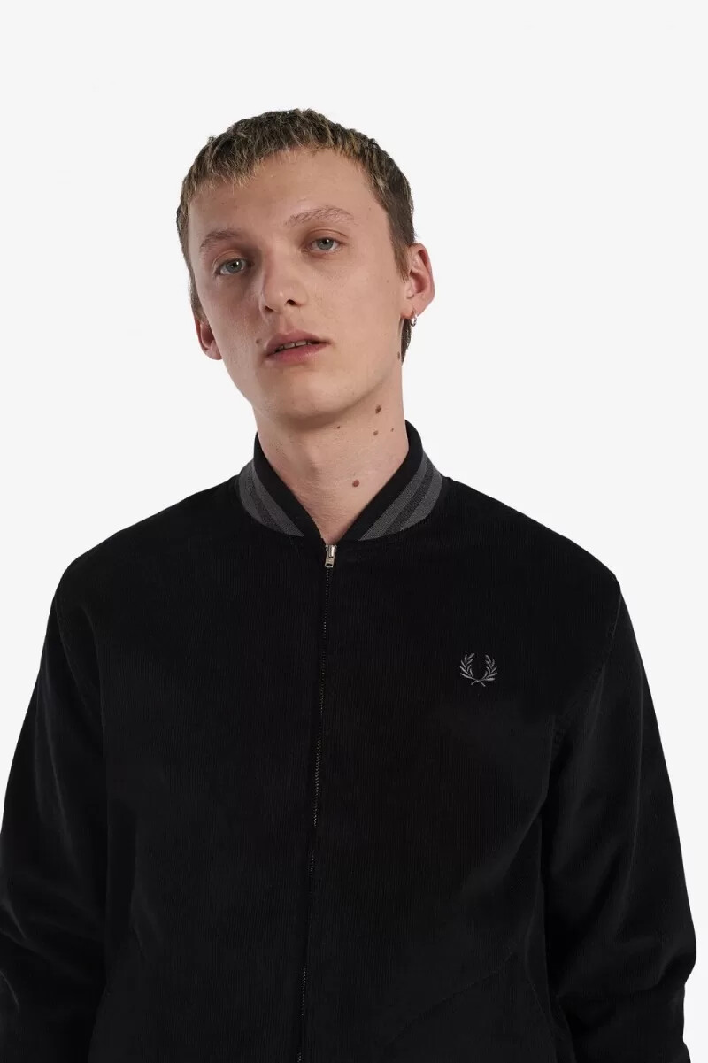 fred perry needlecord tennis bomberjacke für herren schwarz