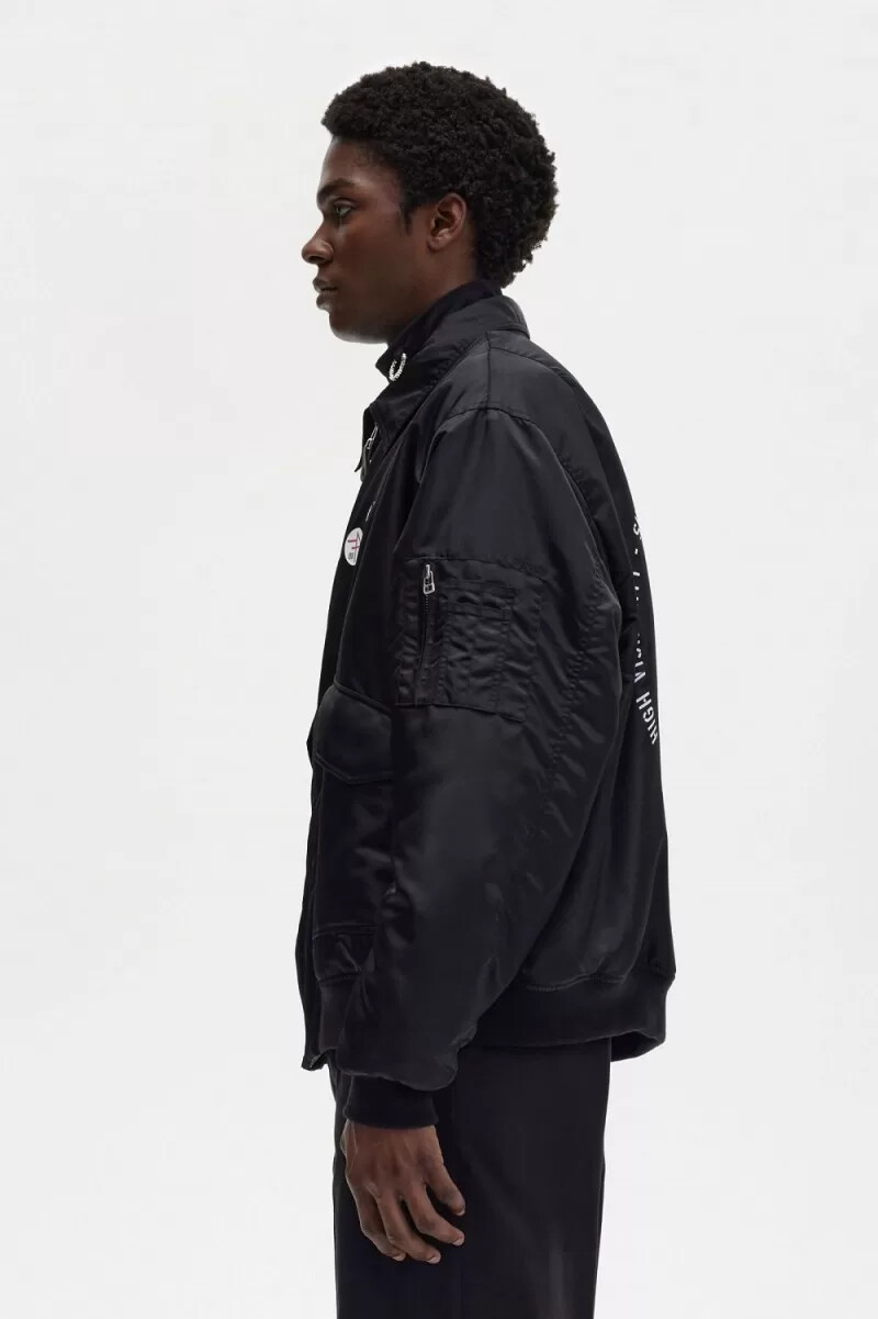 fred perry herren-fliegerjacken mit print schwarz