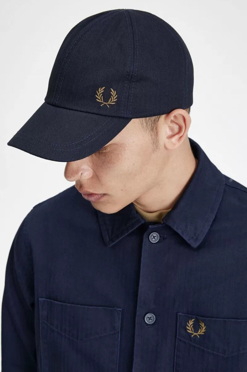 fred perry herren-caps mit fischgrätmuster marineblau