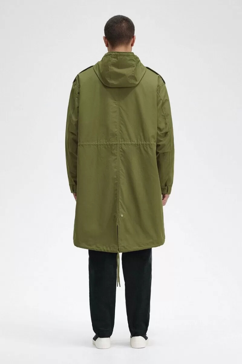 fred perry herrenparka mit kunstfellfutter grün