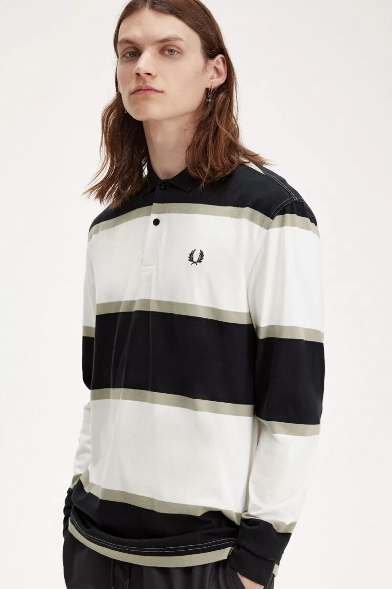 fred perry herren-poloshirt mit streifenmuster schneeweiß