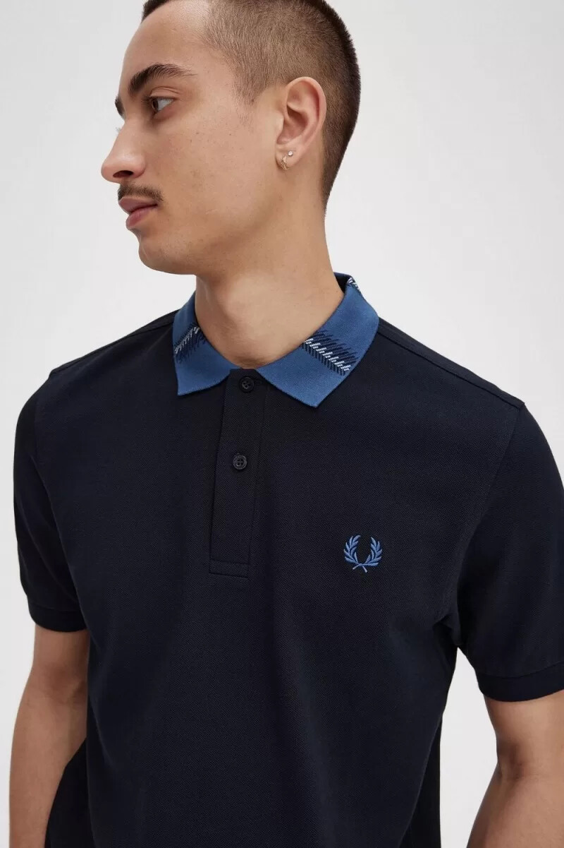 fred perry poloshirt mit grafikkragen für herren marineblau