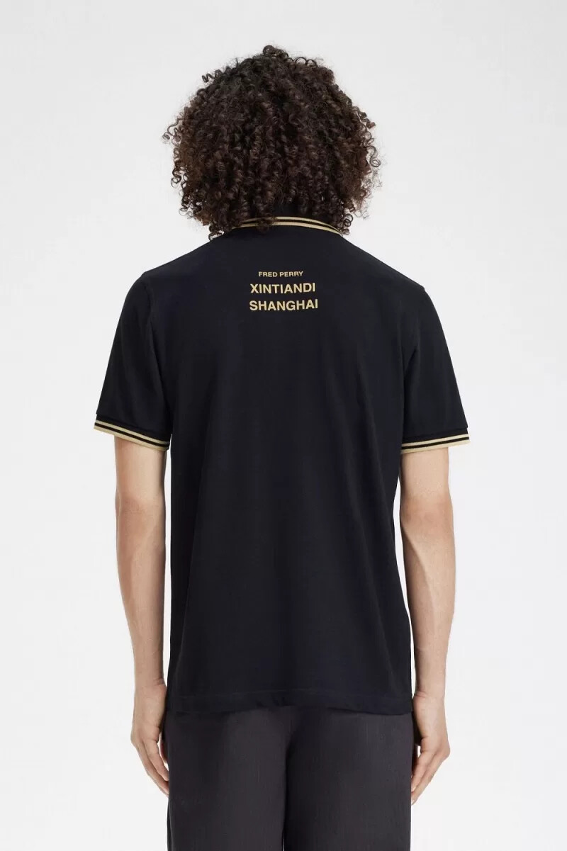 fred perry shanghai m12 herren-poloshirt schwarz champagner