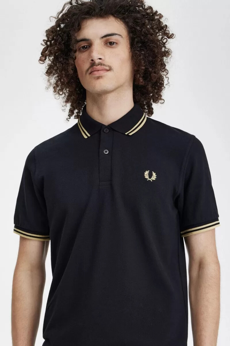 fred perry shanghai m12 herren-poloshirt schwarz champagner