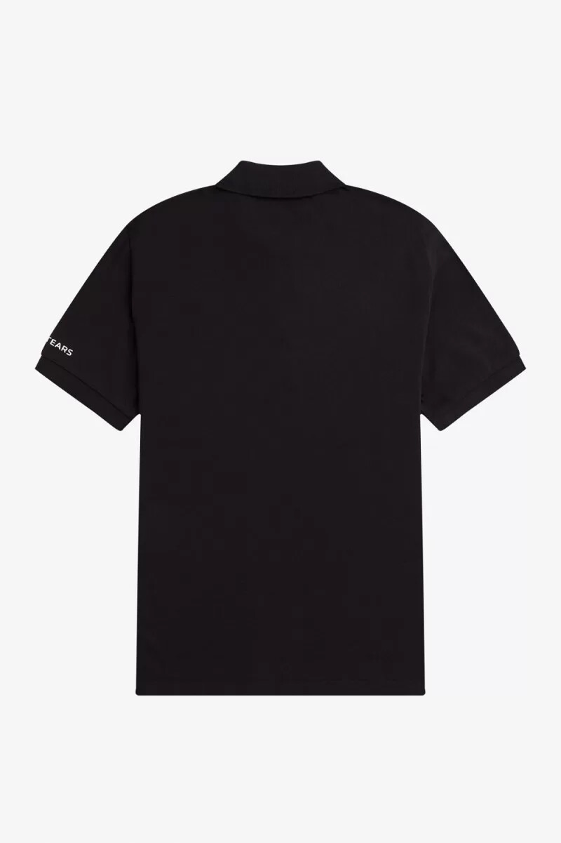 fred perry poloshirt für herren mit bedruckten Ärmeln schwarz