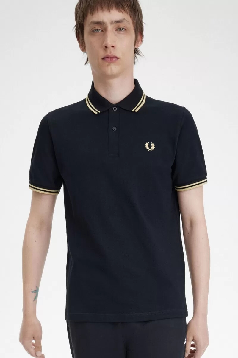 fred perry tokyo m12 herren-poloshirt schwarz champagner