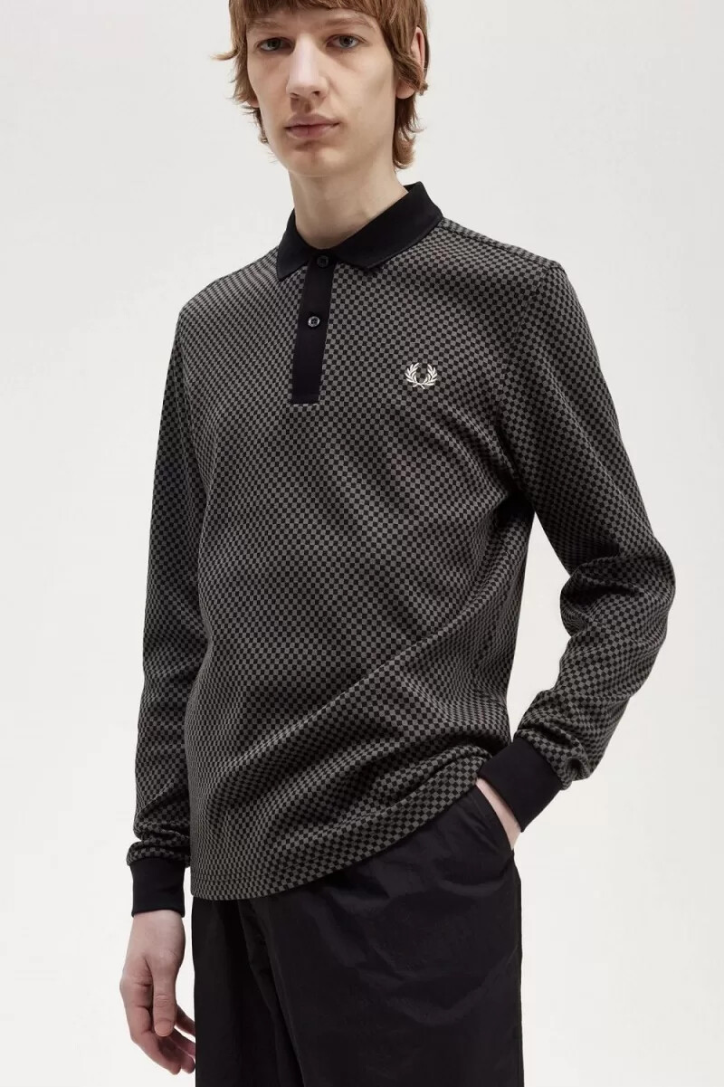 fred perry micro chequerboard herren-poloshirt schwarzgrün