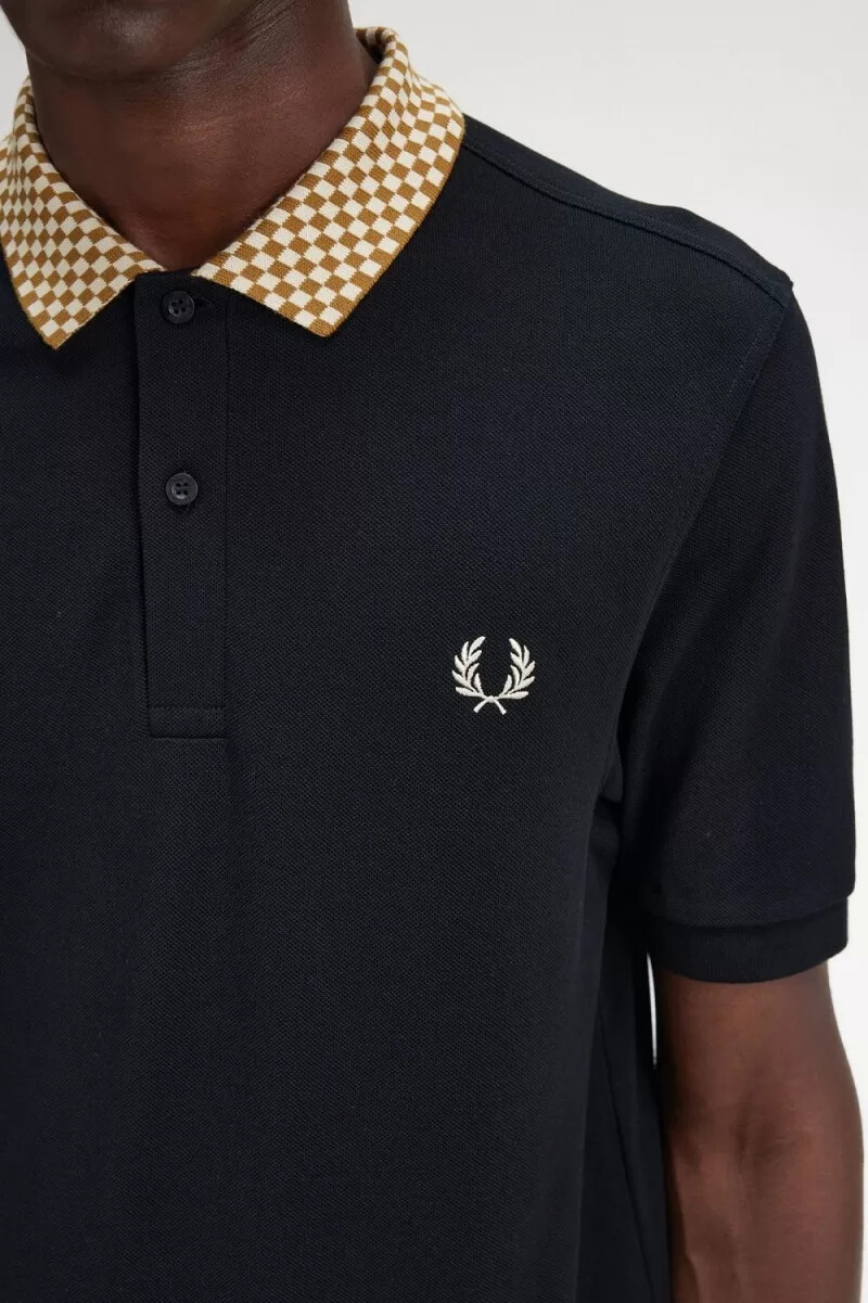 fred perry poloshirt mit kariertem kragen für herren schwarz