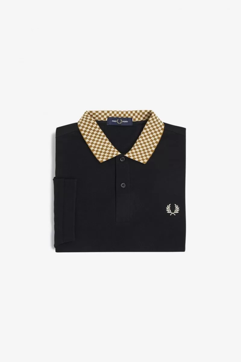fred perry poloshirt mit kariertem kragen für herren schwarz