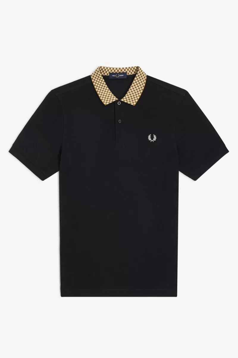 fred perry poloshirt mit kariertem kragen für herren schwarz