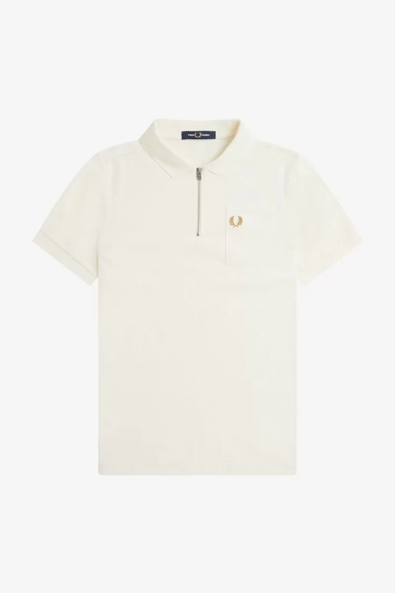 fred perry poloshirt für herren mit strukturierter oberfläche und reißverschlusskragen beige