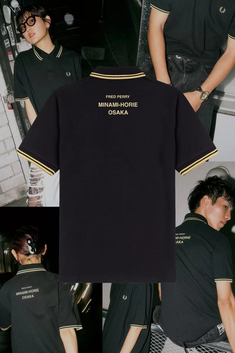 fred perry osaka m12 herren-poloshirt schwarz champagner