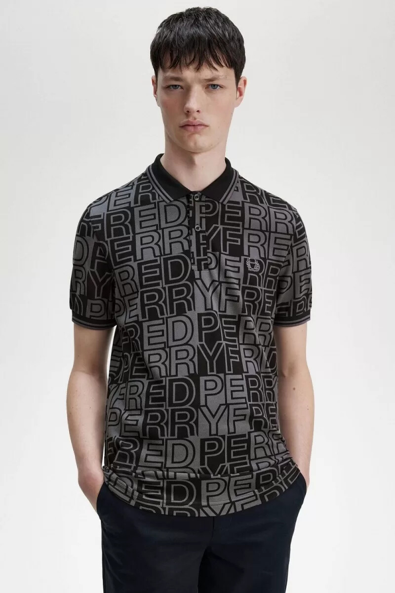 fred perry herren-poloshirt mit blockgrafik gunmetal