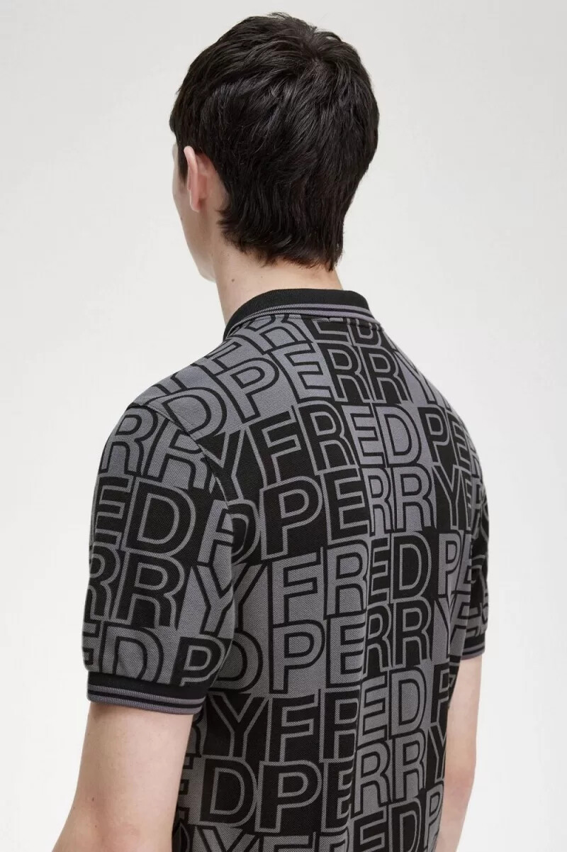 fred perry herren-poloshirt mit blockgrafik gunmetal