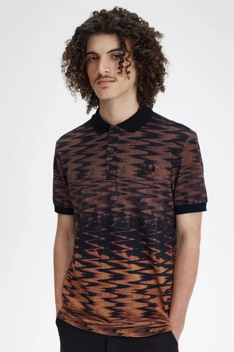 fred perry herren-poloshirt mit wellenmuster schwarz