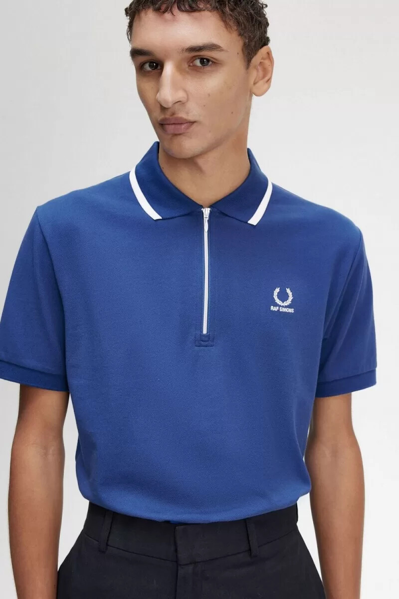 fred perry herren-poloshirt mit halbem reißverschluss königsblau