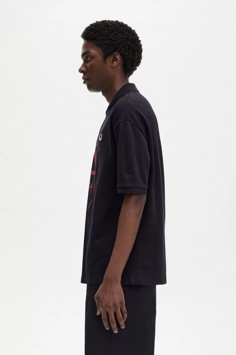 fred perry oversized bedrucktes herren-polohemd marineblau